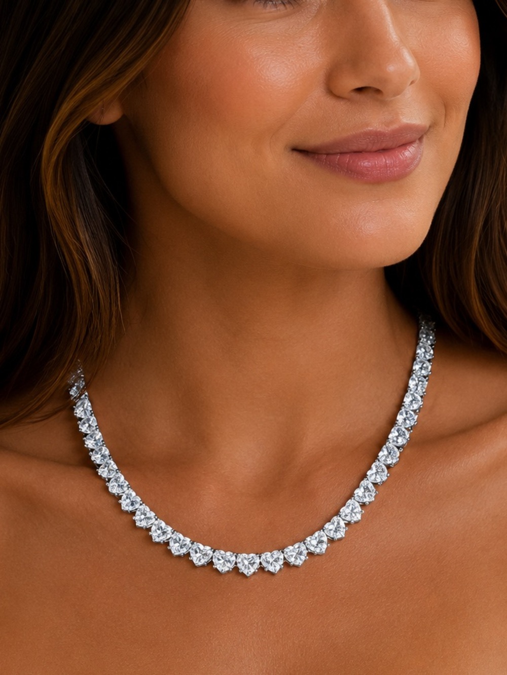 14kt 51ct Heart Tennis Necklace